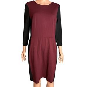 Talbots Colorblock Knit Sheath Dress 12P Burgundy Black 3/4 Sleeve Work Career